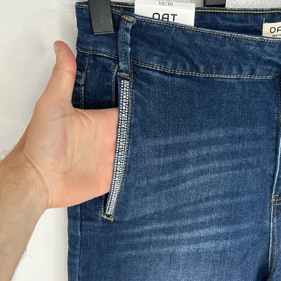 OAT NEW YORK NWT High Rise Wide Leg Jeans 10/30 Rhinestone Pocket Raw Hem - Picture 5 of 16